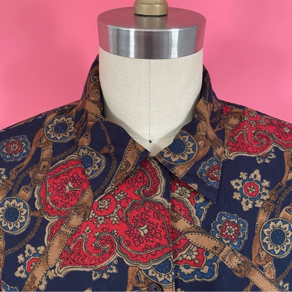 ❌SOLD❌Vintage 90s Pendleton Rayon ButtonDown Shirt Belt Buckle Straps Navy 6 - Picture 3 of 13